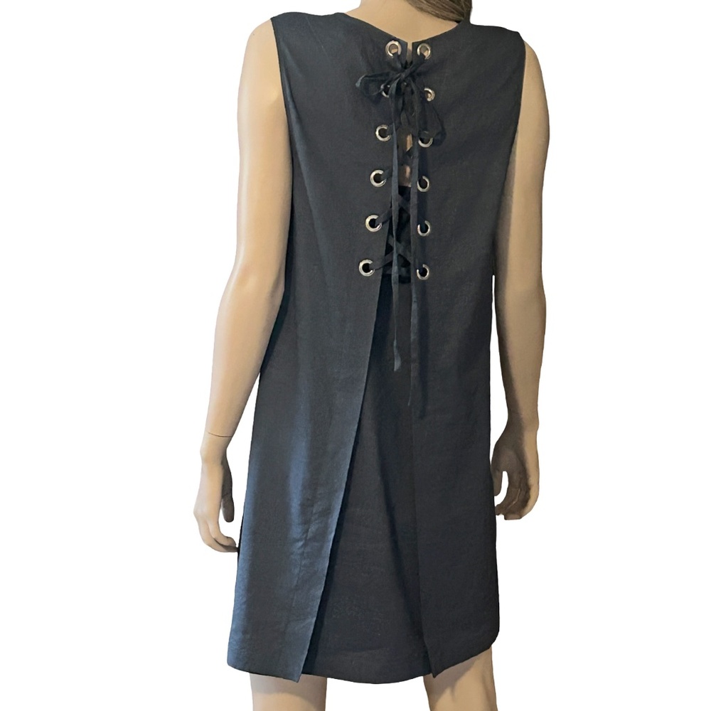 Theory Keshelle Dress Linen Rayon Blend Lace Up Corset Back Metal Grommets - Picture 9 of 16